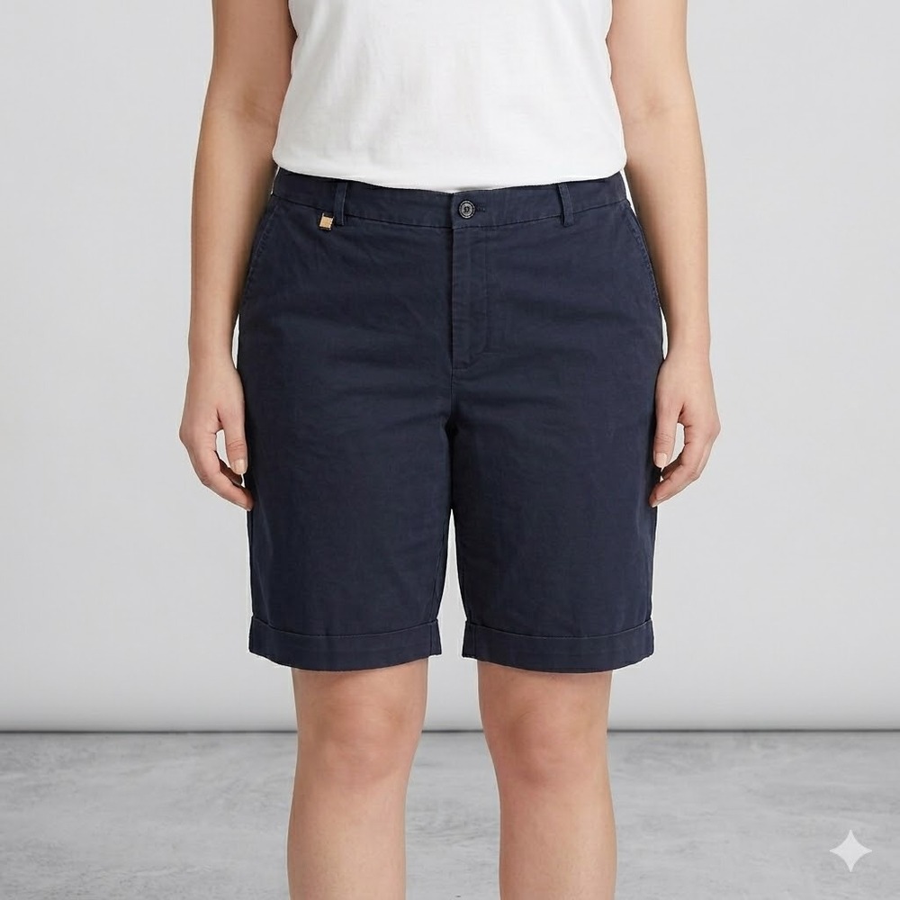 Lauren Ralph Lauren Chino Shorts Navy Blue Stretch Cotton Size 14